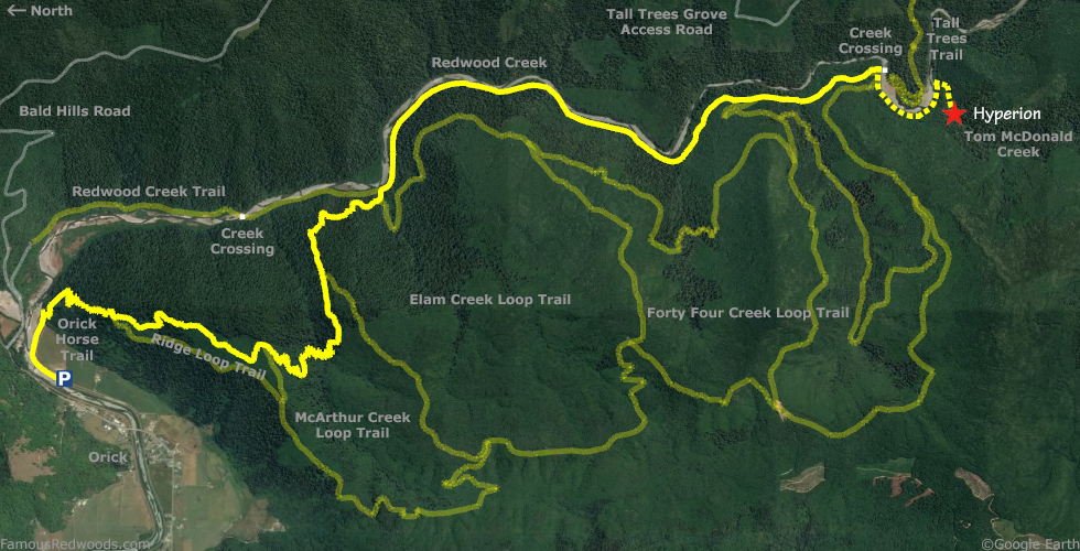 Hyperion Tree Alternate Hike Map